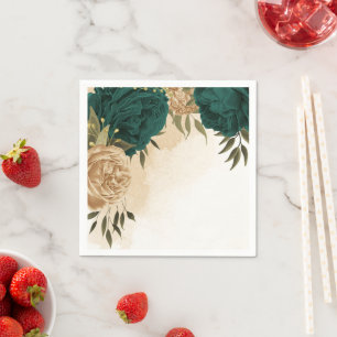 Servilleta De Papel Boda botánica verde esmeralda beige dorado