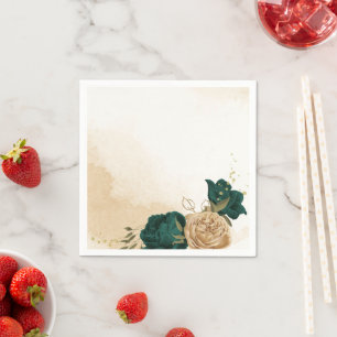 Servilleta De Papel Boda botánica verde esmeralda beige dorado