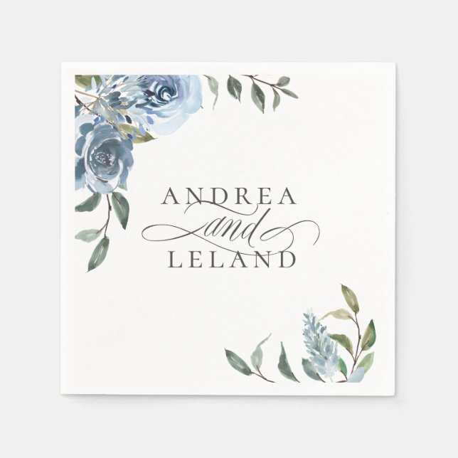 Servilleta De Papel Boda Botánico Azul Dusty (Anverso)