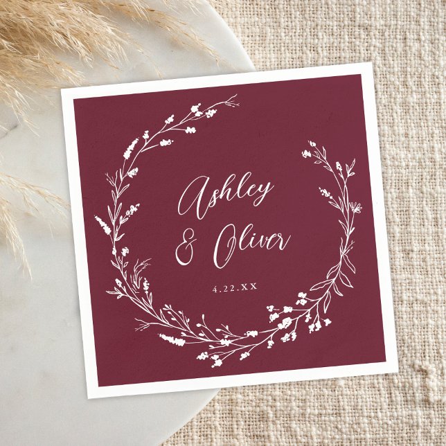 Servilleta De Papel Boda botánico de Boho Burgundy Wildflower ruso (Subido por el creador)