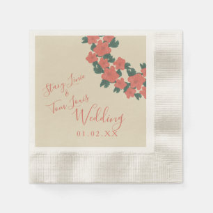 Servilleta De Papel Boda botánico de coral rosa de la Flora de Vintage