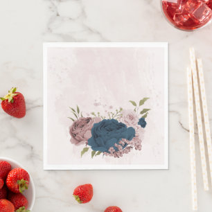 Servilleta De Papel boda botánico de flores azul marino rosa