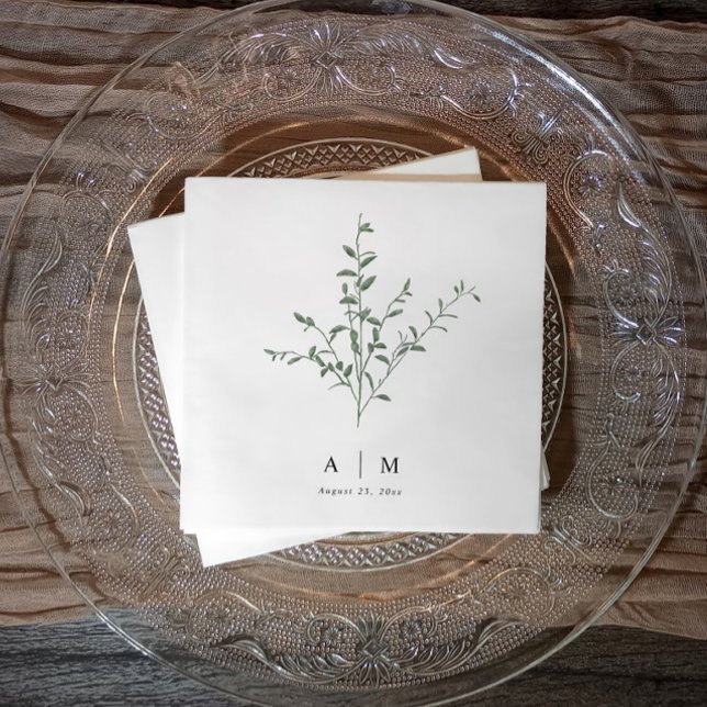 Servilleta De Papel Boda Botánico de Sucursal Simple Moderno (Wedding napkins with watercolor greenery - simple & elegant)