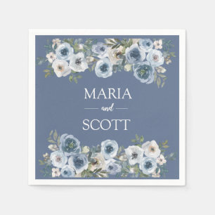 Servilleta De Papel Boda Botánico Floral Azul Y Gris Dusto