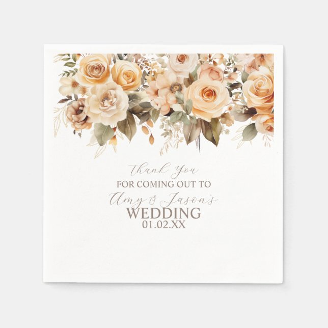 Servilleta De Papel Boda Botánico Floral Beige-Nuetral Brown (Anverso)