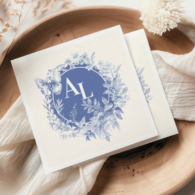 Servilleta De Papel Boda Botánico Floral Blue Chinoiserie (Subido por el creador)