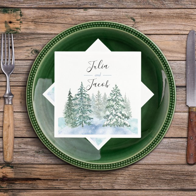 Servilleta De Papel Boda Botánico Lantern de Pine Trees Rústico Invier (Winter Rustic Pine Trees Lantern Botanical Wedding Party Supplies)