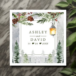 Servilleta De Papel Boda Botánico Lantern de Pine Trees Rústico Invier