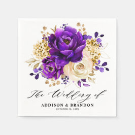 Servilleta De Papel Boda Botánico Royal Purple Violet Gold Floral