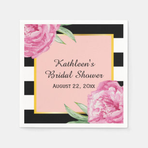 Servilleta De Papel Boda Bridal Floral Glam Black Stripes
