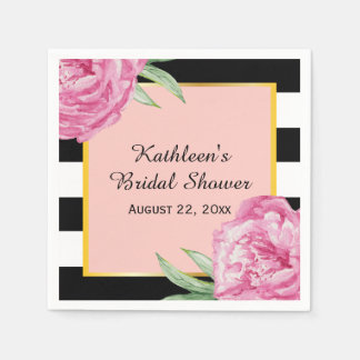 Servilleta De Papel Boda Bridal Floral Glam Black Stripes