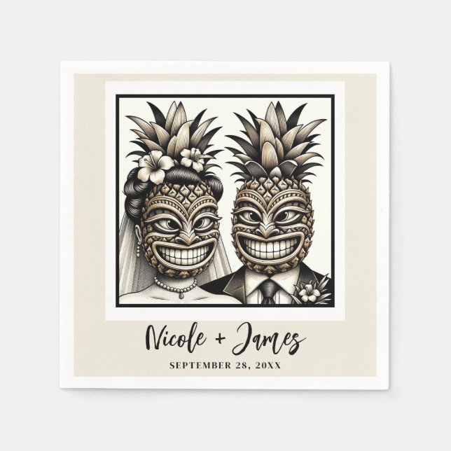 Servilleta De Papel Boda Bride & Groom Aloha Piña Tiki  (Anverso)