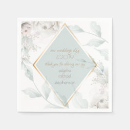 Servilleta De Papel Boda Buffet | Elegante floral alabastro blanco