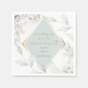 Servilleta De Papel Boda Buffet   Elegante floral alabastro blanco