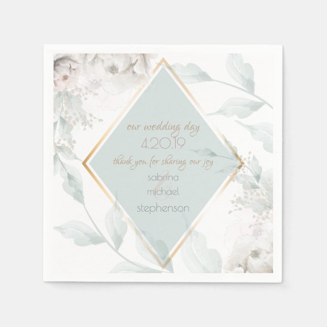 Servilleta De Papel Boda Buffet | Elegante floral alabastro blanco (Anverso)