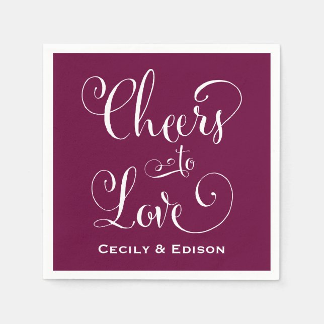Servilleta De Papel Boda Burgundy Brindis al Amor (Anverso)
