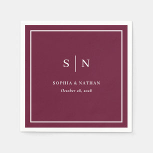 Servilleta De Papel Boda Burgundy Frontera Mínima y Chic