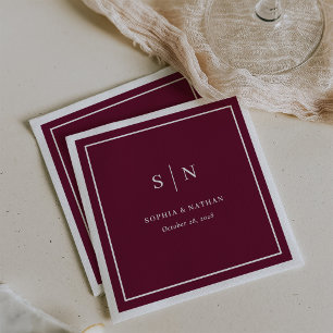 Servilleta De Papel Boda Burgundy Frontera Mínima y Chic