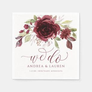 Servilleta De Papel Boda Burgundy Vino Rojo Bouquet Acuarela Nosotros 