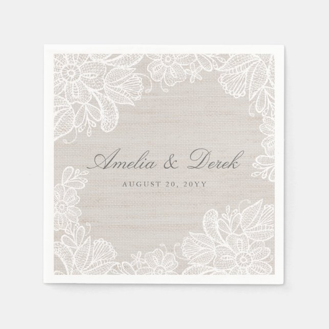 Servilleta De Papel Boda Burlap y Lace (Anverso)
