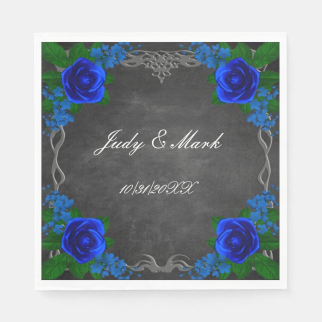Servilleta De Papel Boda Caída del Royal Blue Rosa Chalk Board (Anverso)