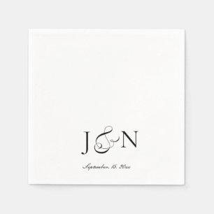 Servilleta De Papel Boda Caligrafía Script Marfil Negro Clásico