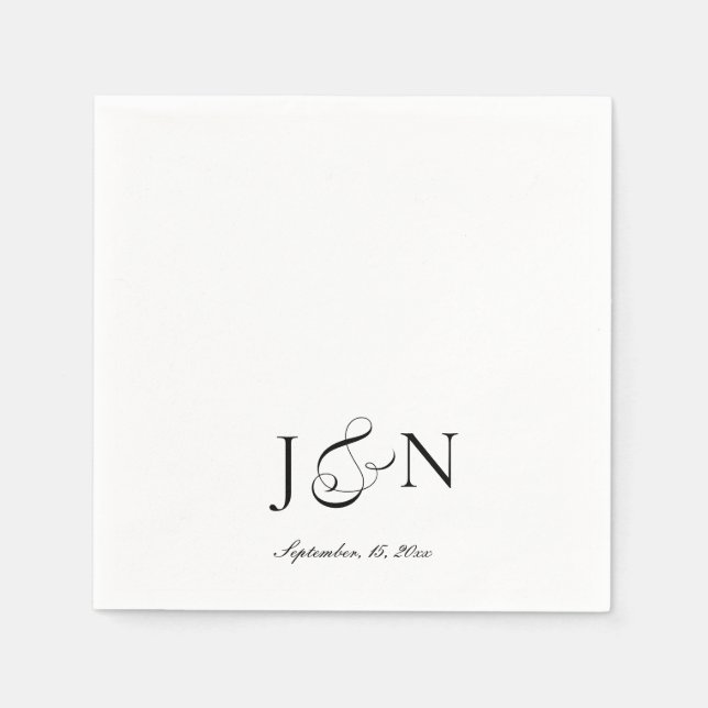 Servilleta De Papel Boda Caligrafía Script Marfil Negro Clásico (Anverso)