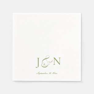 Servilleta De Papel Boda Caligrafía Script Verde Marfil Clásico
