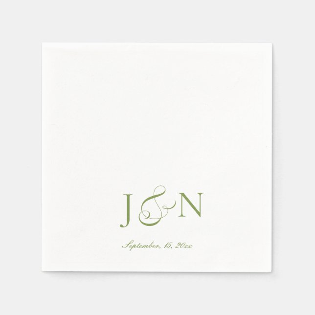 Servilleta De Papel Boda Caligrafía Script Verde Marfil Clásico (Anverso)