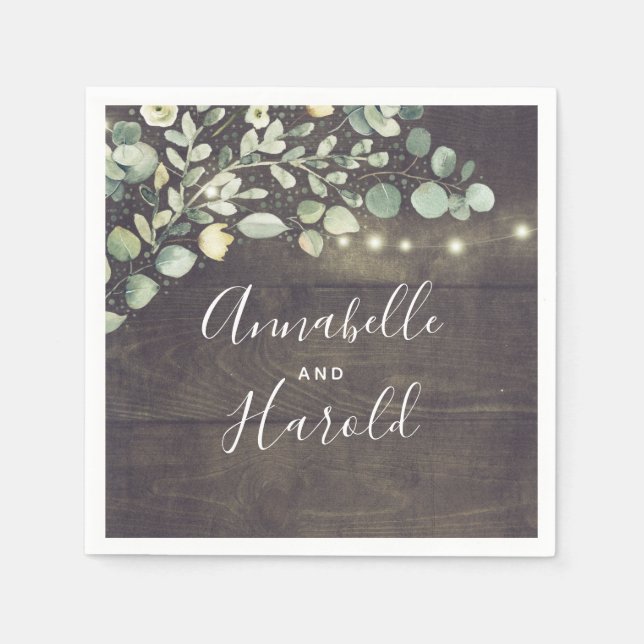 Servilleta De Papel Boda campestre rústica de vegetación botánica (Anverso)