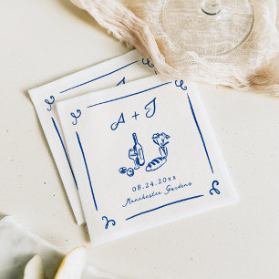 Servilleta De Papel Boda caprichosa a mano alzada de comida y vino nav