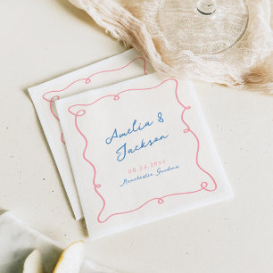 Servilleta De Papel Boda caprichosa a mano alzada en rosa y azul