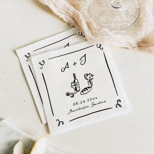 Servilleta De Papel Boda caprichosa a mano de comida y vino naval