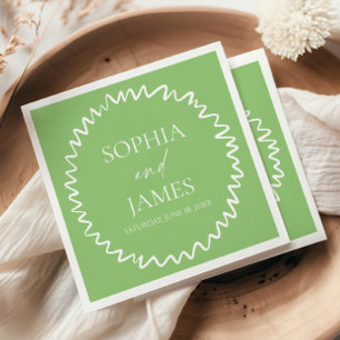 Servilleta De Papel Boda caprichosa con borde ondulado de color verde