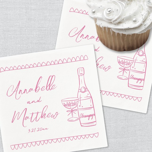 Servilleta De Papel Boda Caprichosa de Dibujo a Mano Rosa (Hand Drawn pink Whimsical Wedding Napkins)