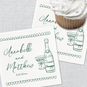 Servilleta De Papel Boda Caprichosa de Dibujo a Mano Verde Esmeralda