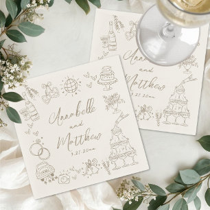 Servilleta De Papel Boda Caprichosa Dibujada a Mano