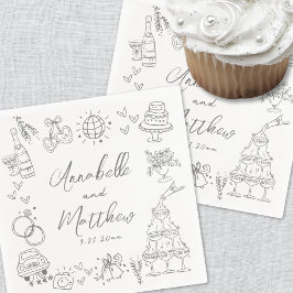 Servilleta De Papel Boda Caprichosa Divertida Dibujada a Mano y Fantas