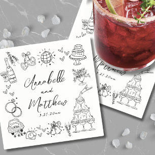 Servilleta De Papel Boda Caprichosa Divertida Dibujada a Mano y Fantas