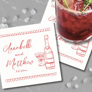 Servilleta De Papel Boda Caprichosa Rojo Dibujada a Mano