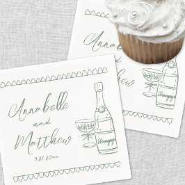 Servilleta De Papel Boda Caprichosa Verde Dibujada a Mano