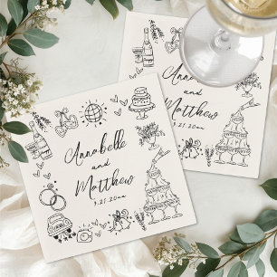 Servilleta De Papel Boda Caprichosa Vintage Dibujada a Mano