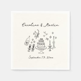 Servilleta De Papel Boda caprichoso, dibujado a mano