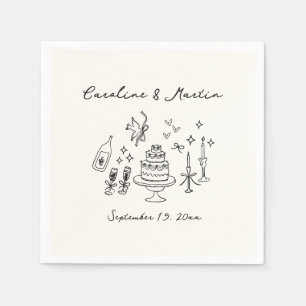 Servilleta De Papel Boda caprichoso, dibujado a mano