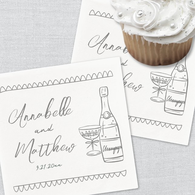Servilleta De Papel Boda caprichoso gris de mano (Hand Drawn Gray Whimsical Wedding Napkins)