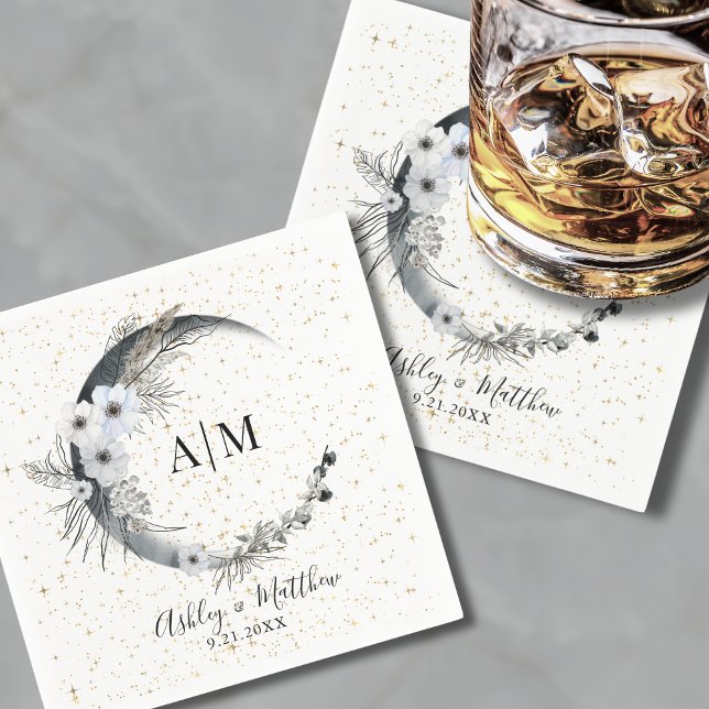 Servilleta De Papel Boda Celestial Estrellas Luna Acuarela (Watercolor Moon Stars Celestial Wedding Napkins )
