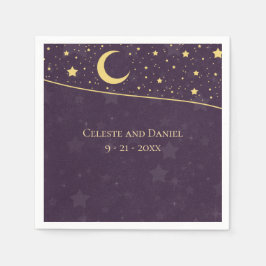 Servilleta De Papel Boda Celestial Estrellas y Luna Deep Purple