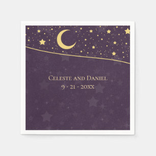 Servilleta De Papel Boda Celestial Estrellas y Luna Deep Purple