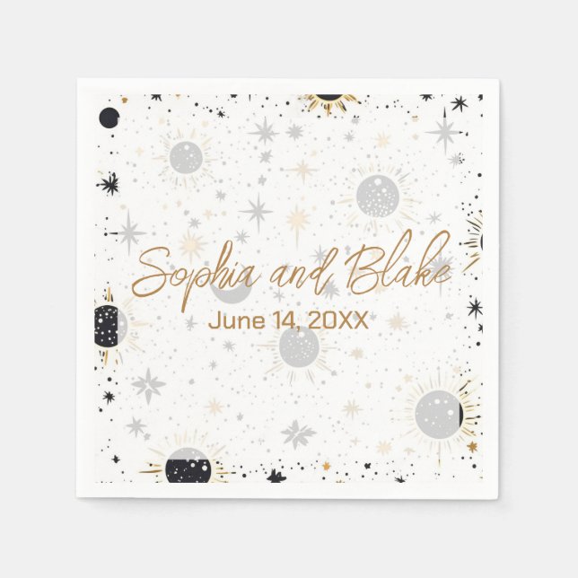 Servilleta De Papel Boda Celestial Negra y Dorada (Anverso)