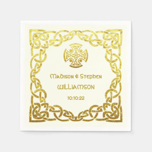 Servilleta De Papel Boda Celta Marfil y Falso Oro Personalizable